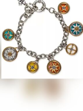 Silver Charm Bracelet with Colorful Compass Medallions